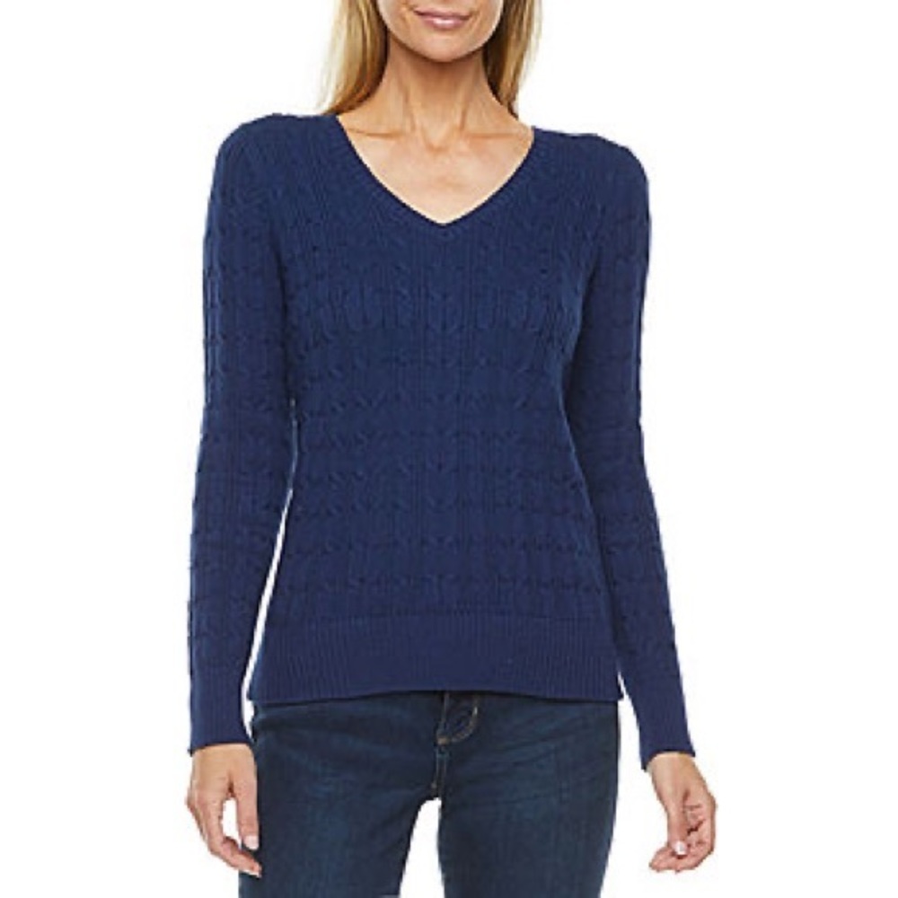 St. John's Bay Womens V Neck Long Sleeve Pullover Sweater color navy